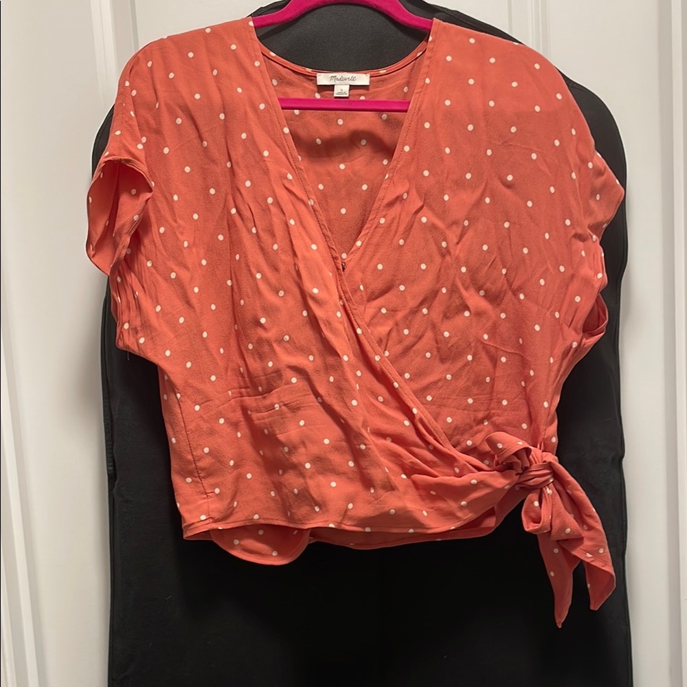 Madewell Women's Orange Polka Dot Wrap Top
